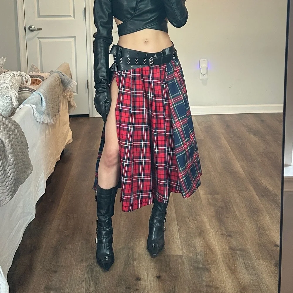 Jaded London Red and Black Asymmetrical Plaid Skirt - Picture 2 of 2